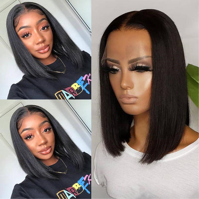 Premium Black Short Straight Hair Wig with High-Temperature Silk Fiber - Available in Multiple Lengths