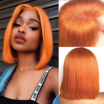 Orange Straight Lace Front Human Hair Wig – Glueless, Volumizing, Alcohol-Free