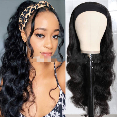 Women’s Ice Silk Headband Wig – Long Curly 100% Human Hair, Smooth & Dyeable, Multiple Length Options