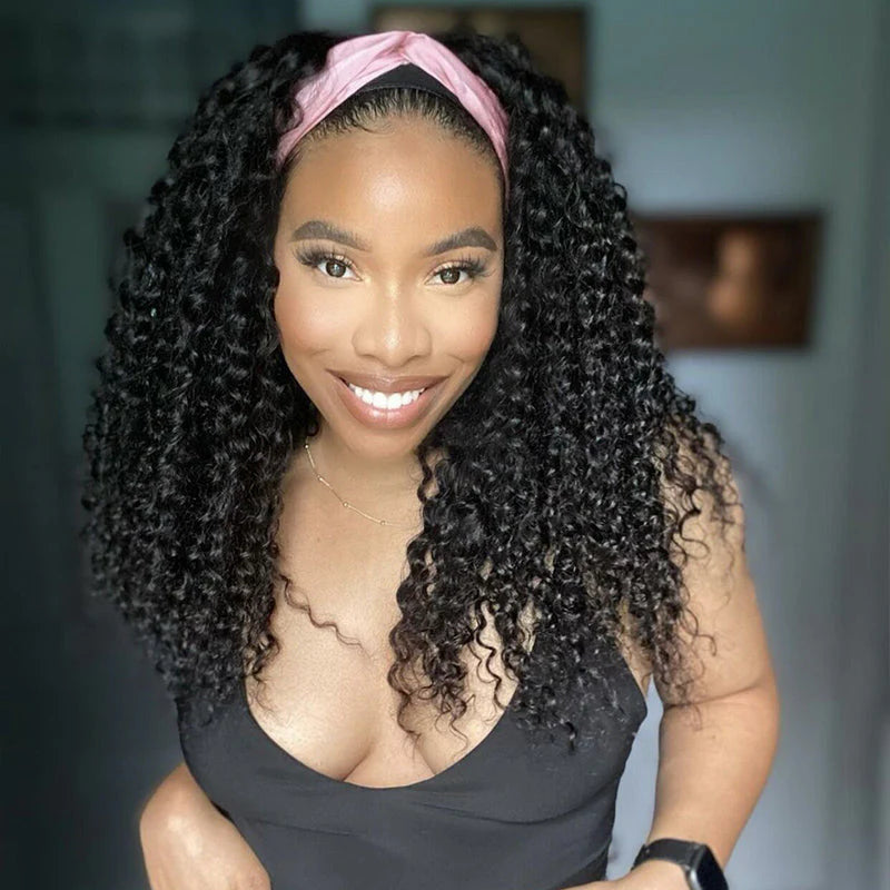 Hair 250% Density Headband Wig Curly Human Hair Wigs Gluelees Virgin Hair Wig