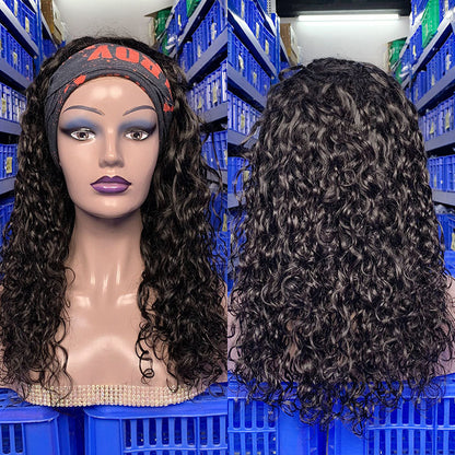 Hair 250% Density Wet And Wavy Water Wave Headband Virgin Human Hair Wig