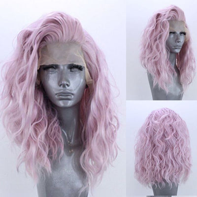 Trendy Women's Purple Pink Curly Front Lace Wig - 50cm High-Temperature Silk Headgear