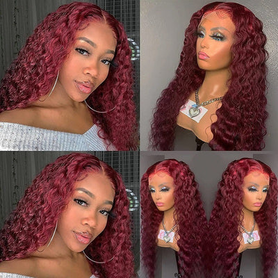 Exotic Long Curly Wig with Oblique Bangs | Wine Red DZCJ273 | High-Temperature Fiber