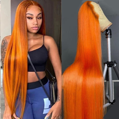 Exotic Hand-Woven Human Hair Wig – Orange, 16 to 22 Inches, Hot-Dyeable, for Ladies of Any Skin Tone