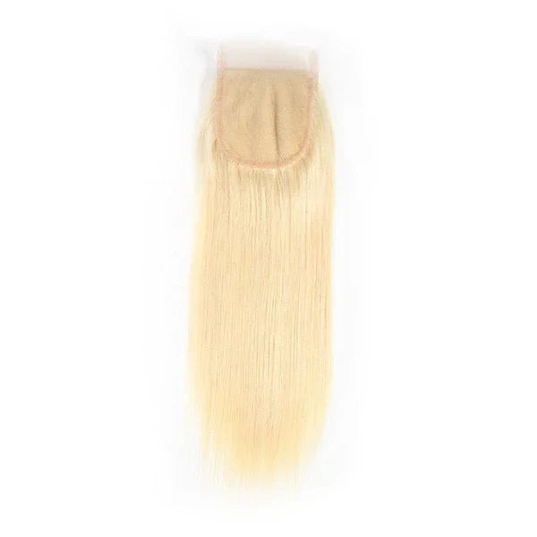 Hair #613 Blonde Straight 3 Bundles with 4x4 Transparent Lace Closure