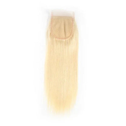 Hair #613 Blonde Straight 3 Bundles with 4x4 Transparent Lace Closure