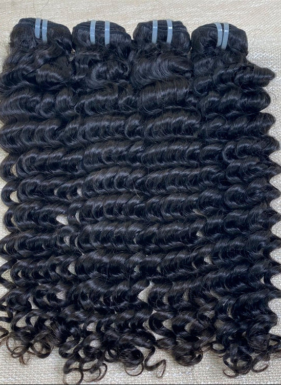 Hair Deep Wave Hair 3 Bundles with 4x4 Lace Closure Human Hair