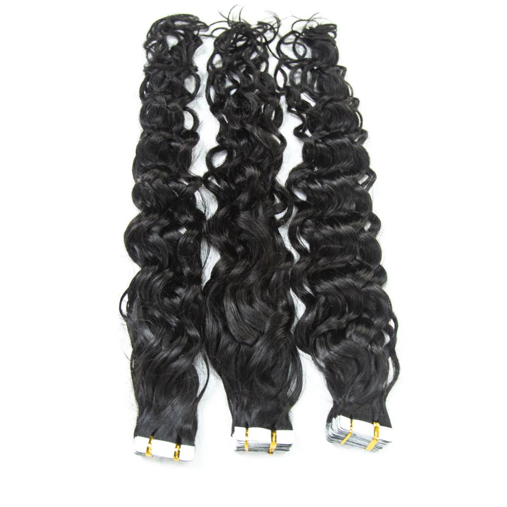 Hair Unprocessed Raw Virgin Tape ins Indian Water Wave Tape In Hair Extensions 100% Human Hair