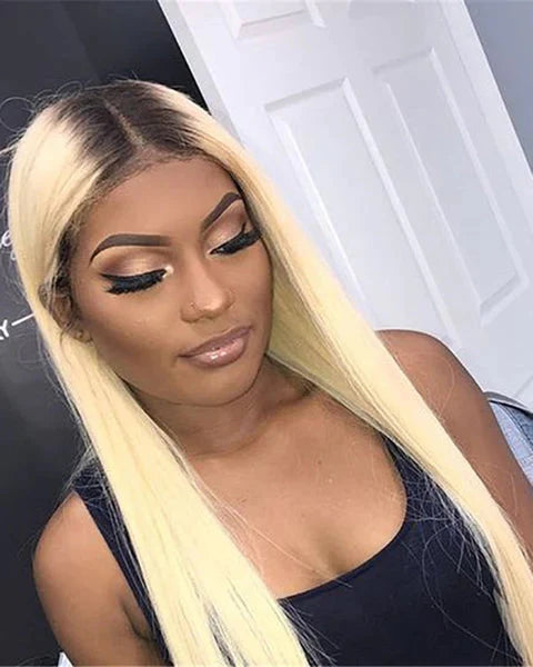 Hair Straight Human Hair Wig 1b/613 Ombre Blonde 13x4 Lace Frontal Wig