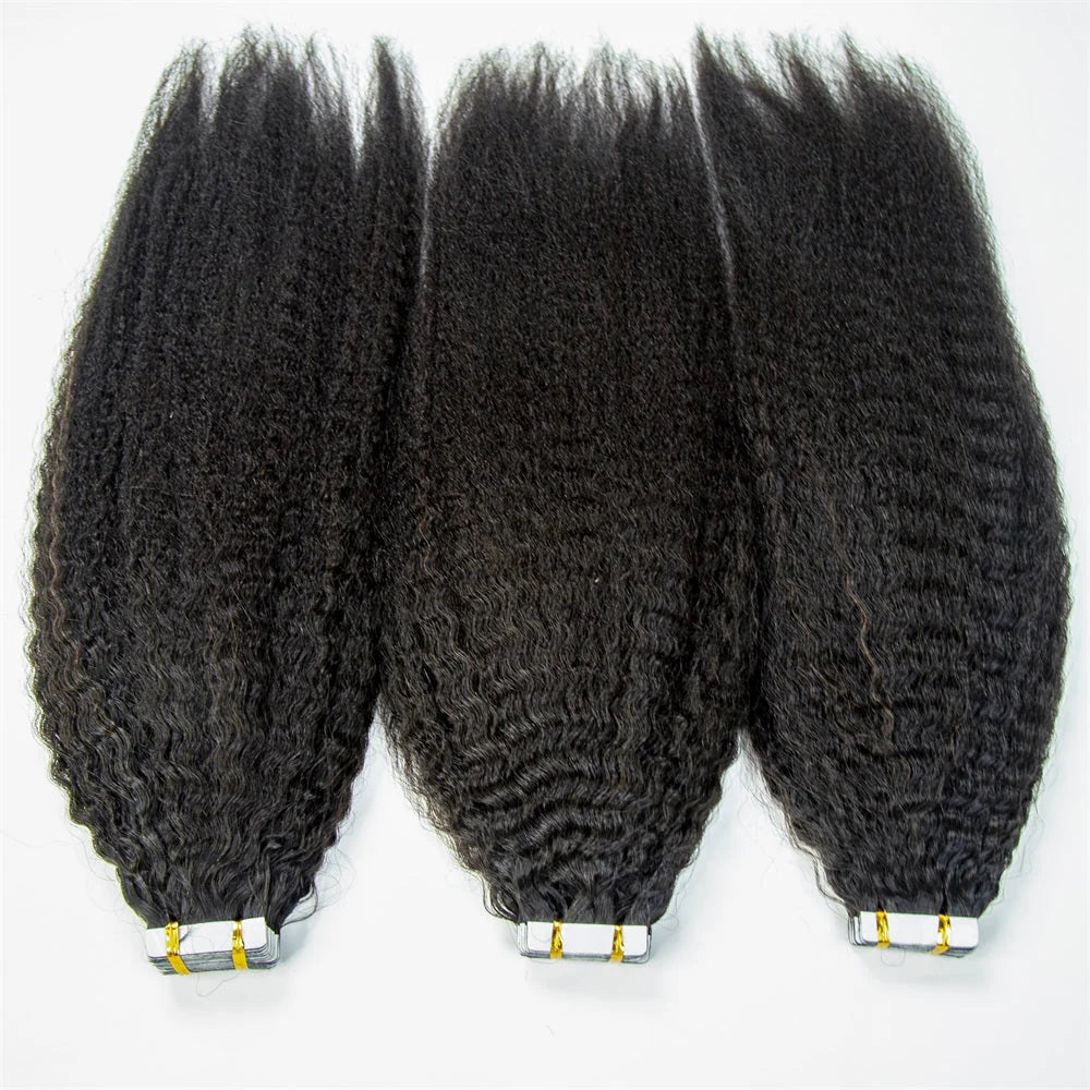 Hair Cuticle Aligned Unprocessed Virgin hair Kinky Straight Tape Hair Extension Tape Ins
