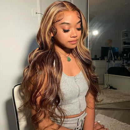 Hair Honey Blonde 4/27 Highlight Wig 13x4 Lace Front Wig Body Wave Human Hair Lace Wigs