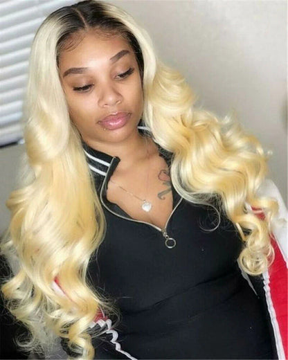 Hair Ombre Blonde Body Wave 1b/613 Lace Front Wig Pre-plucked 13x4 Lace Body Wave Human Hair Wig