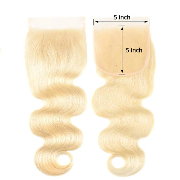 Hair #613 Blonde Body Wave Hair 3 Bundles with 5x5 HD Closure