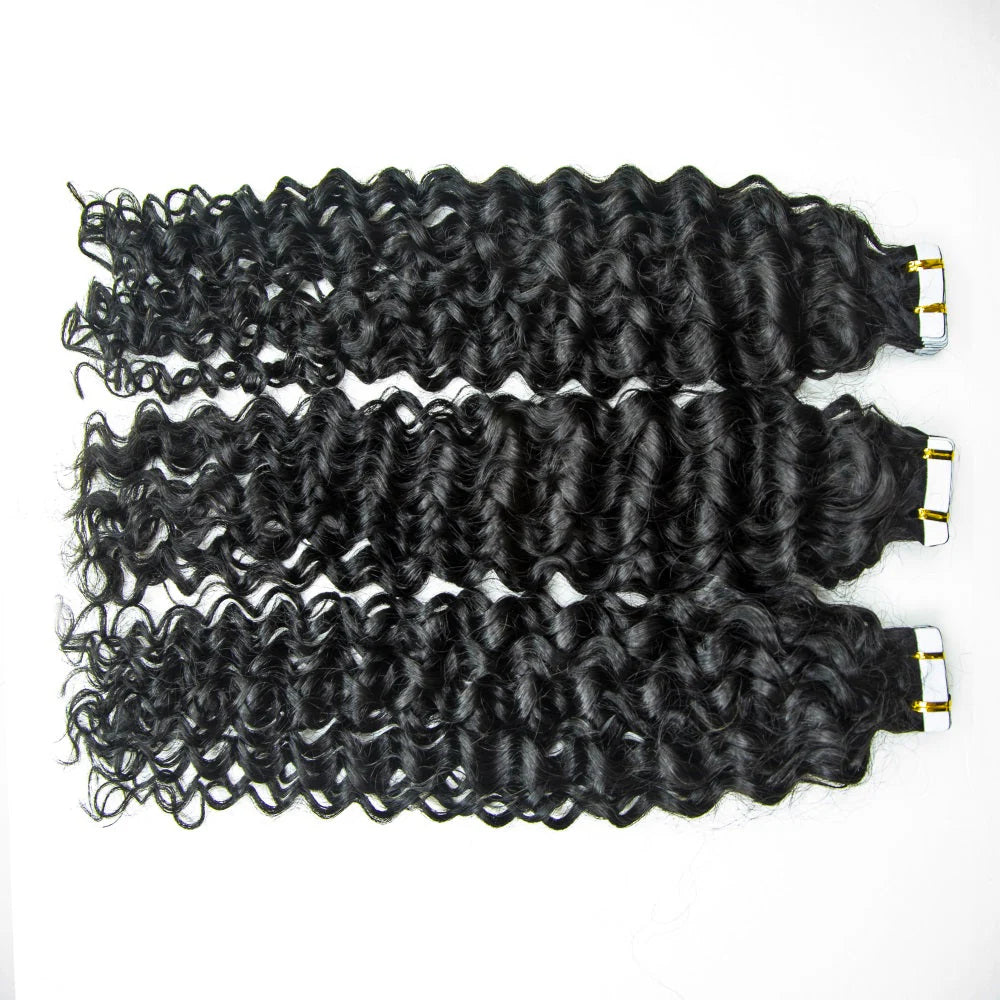 Hair Invisible Tape In Virgin Jerry Curl Tape Ins Hair Extensions 100% Human Hair