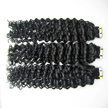 Hair Invisible Tape In Virgin Jerry Curl Tape Ins Hair Extensions 100% Human Hair
