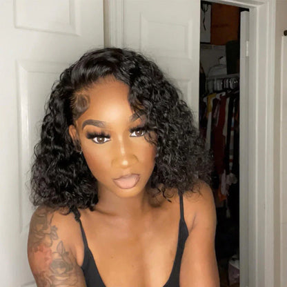 Hair 13x6 Short Lace Front Human Hair Bob Wig Water Wave Wig