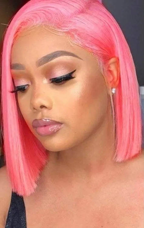 XBL Hair Pink Short Bob Wig Straight 13x6 Lace Front Human Hair Wigs For Women Colored Bob Wig