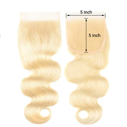 Hair #613 Blonde Body Wave Hair 3 Bundles with 5x5 HD Closure