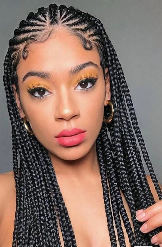 Exotic Long Curly Synthetic Wig with Dirty Braid Front Lace - High Temperature Silk