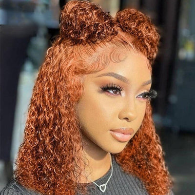 Human Hair Bob Water Wave Wig – Vibrant Orange Red, Short to Medium Length, Heat-Friendly, Stylish and Easy-to-Wear