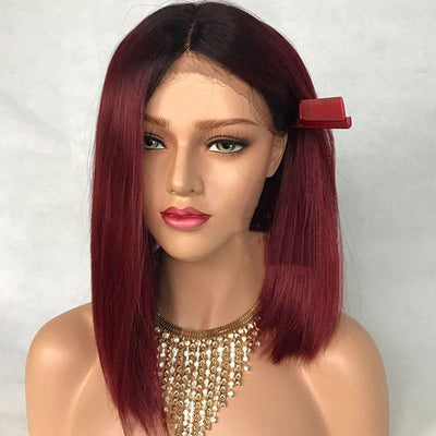 Bold Red Water Wave Peruvian Human Hair Lace Front Wig | Short, Glueless Cap