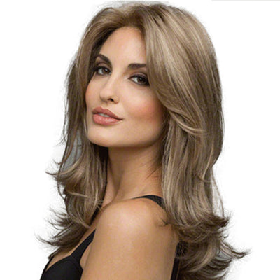 Elegant Mid-Length Curly Synthetic Wig with Side Bangs - Available in Multiple Shades