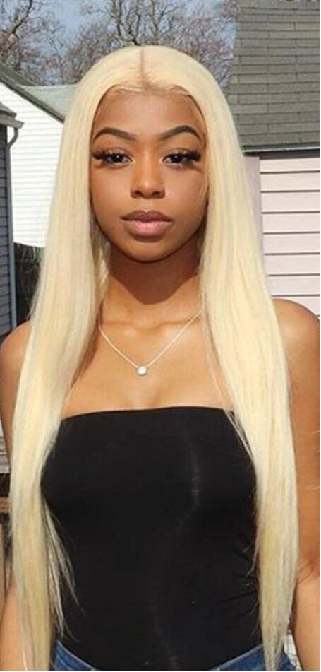 Hair #613 Blonde Straight Human Hair 3 Bundles with 13x4 Frontal