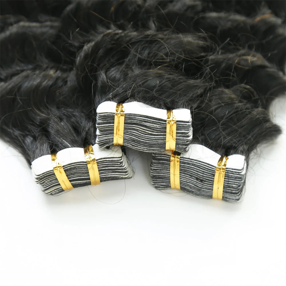 Hair Virgin Human Hair Deep Wave Tape in Hair Extension Unprocessed Hair Deep Wave Tape ins