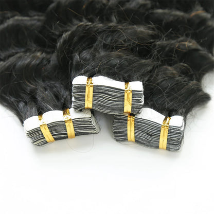 Hair Virgin Human Hair Deep Wave Tape in Hair Extension Unprocessed Hair Deep Wave Tape ins