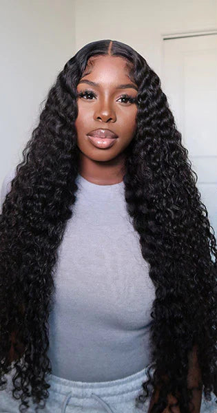Hair 9A/10A/12A Deep Wave 3 Bundles with 13x6 Frontal with Preplucked Hairline
