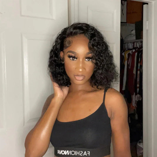 XBL Hair 13x6 Short Lace Front Human Hair Bob Wig Water Wave Wig