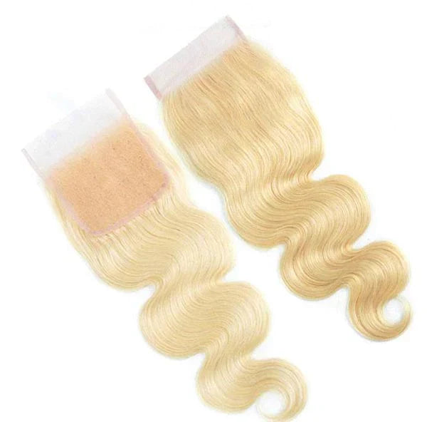 Hair #613 Blonde Body Wave 3 Bundles with 4x4 Transparent Lace Closure