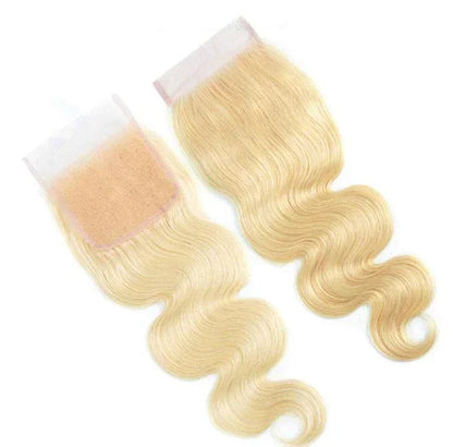 Hair #613 Blonde Body Wave 3 Bundles with 4x4 Transparent Lace Closure