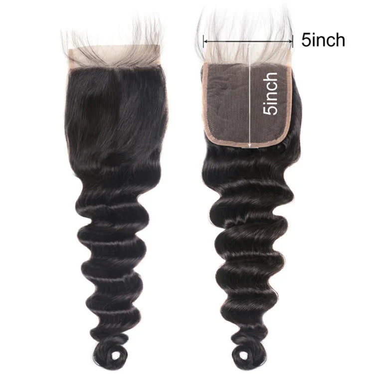 Hair 9A/10A12A 5x5 Lace Closure with 3 Bundles Loose Deep Virgin Human Hair Bundles