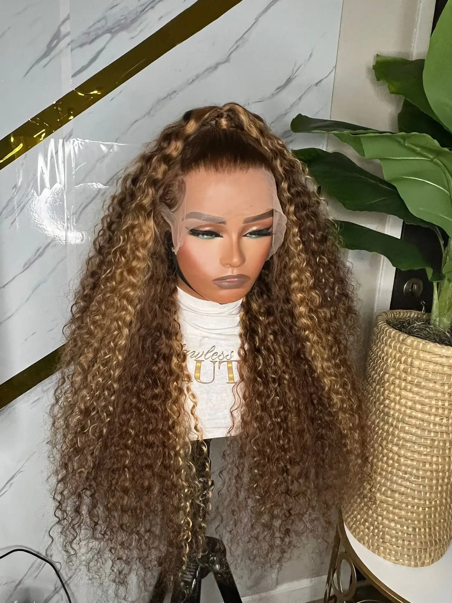 Hair Highlight 4/27 Brown Color Water Wave Wig 13x4 Lace Front Human Hair Wig