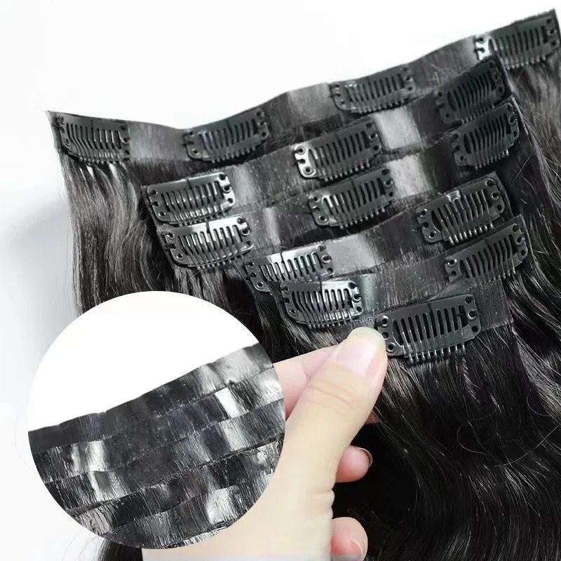 Hair Seamless Clip in Hair Extensions 100g Silicone Weft body Wave Black Hair