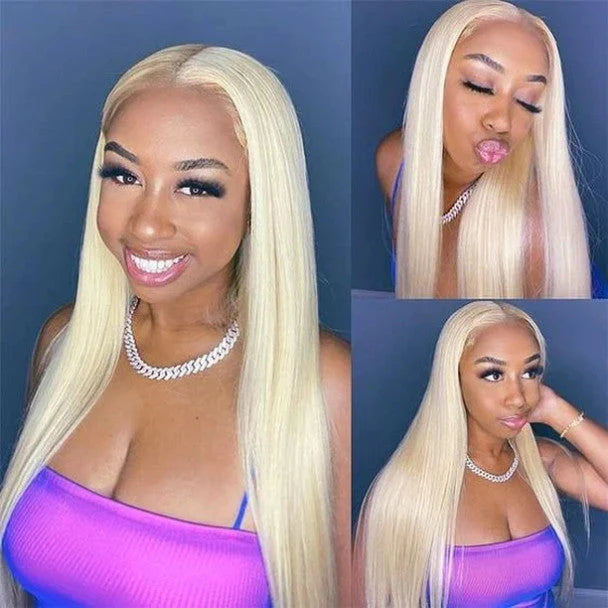 Hair #613 Blonde Straight 3 Bundles with 4x4 Transparent Lace Closure