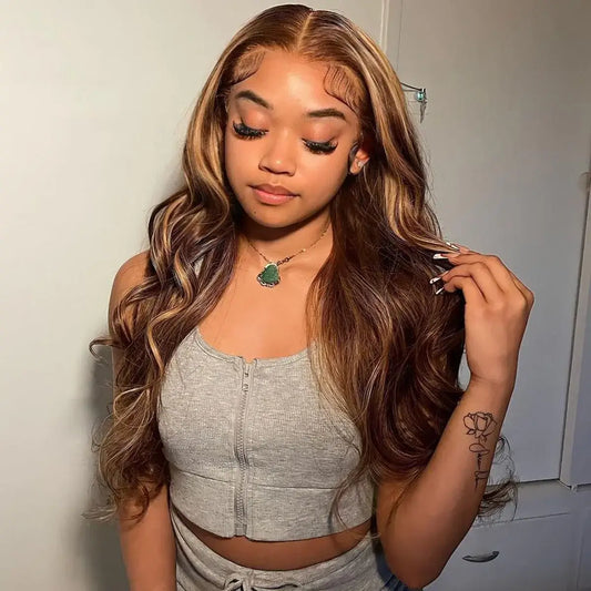Hair Honey Blonde 4/27 Highlight Wig 13x4 Lace Front Wig Body Wave Human Hair Lace Wigs