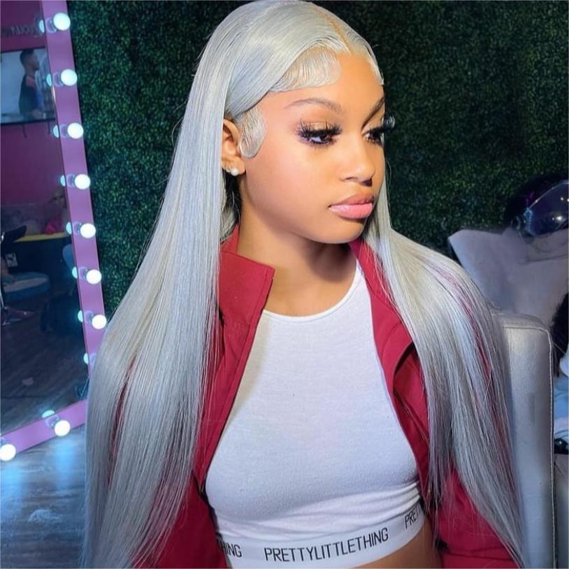 Hair Silver Color Straight Lace Front Wig 13x4 Straight Human Hair Wig Silver Gray Wig