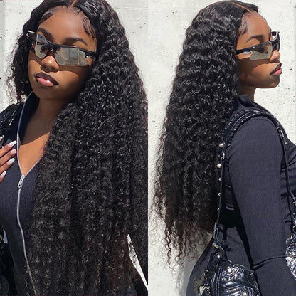Hair 9A/10A/12A Deep Wave Human Hair 3 Bundles with 13x4 Lace Frontal