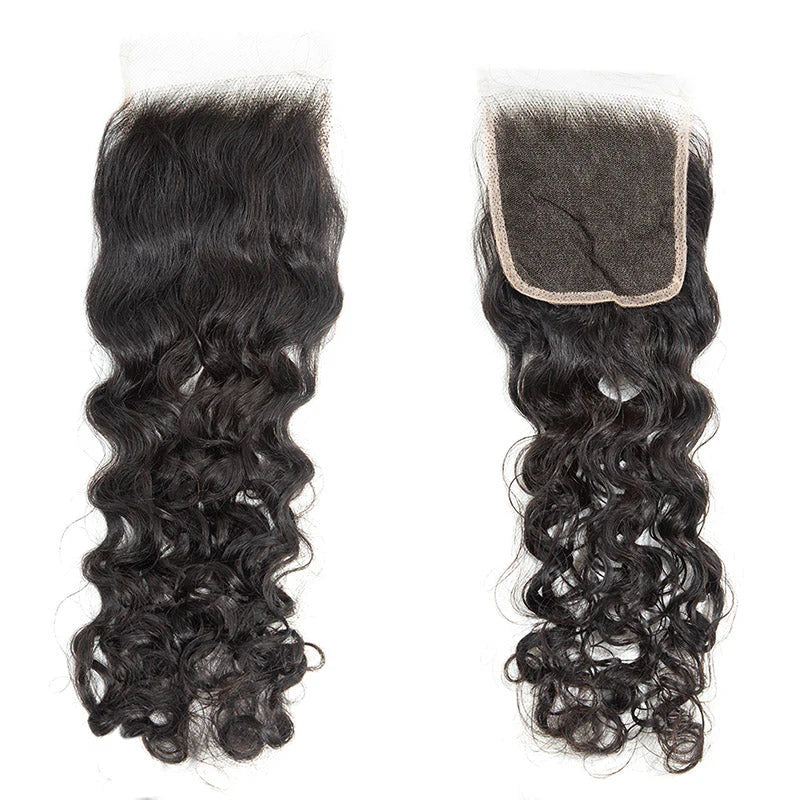 Hair Water Wave Bundles with 4x4 Lace Closure Indian Human Hair Free Part