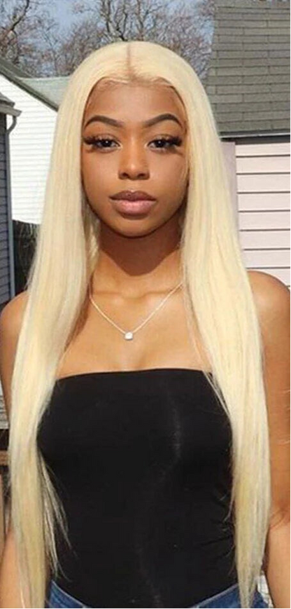 Hair #613 Blonde Straight Human Hair 3 Bundles with 13x4 Frontal