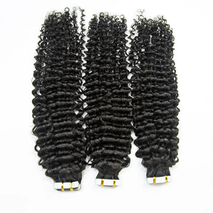 Hair Curly Tape In 100% Virgin Human Hair Tape Ins Hair Extensions