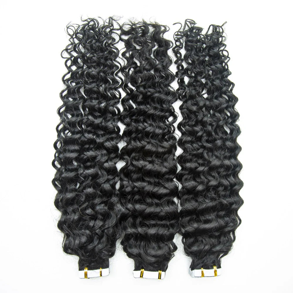 Hair Invisible Tape In Virgin Jerry Curl Tape Ins Hair Extensions 100% Human Hair