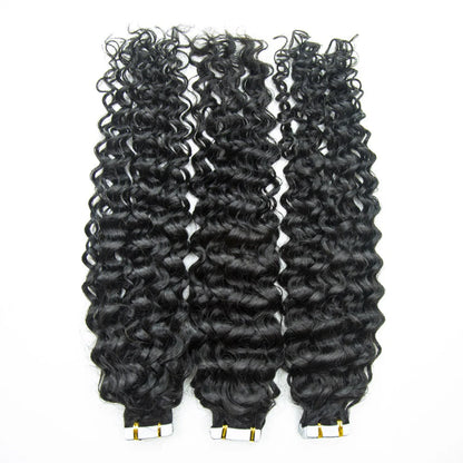 Hair Invisible Tape In Virgin Jerry Curl Tape Ins Hair Extensions 100% Human Hair