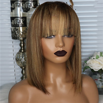 Chic Piano Color Short Bob Wig with Qi Bangs – Real Human Hair for a Versatile Look