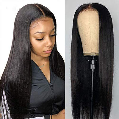 Brazilian Straight Front Lace Wig – 100% Human Hair, Natural Black