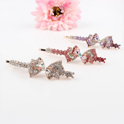 Elegant Korean Style Bow Hairpin – Diamond-Encrusted Floral Design