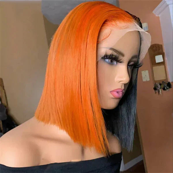 Hair 13x6 Ginger Orange Short Bob Wig Human Hair Lace Front Wig
