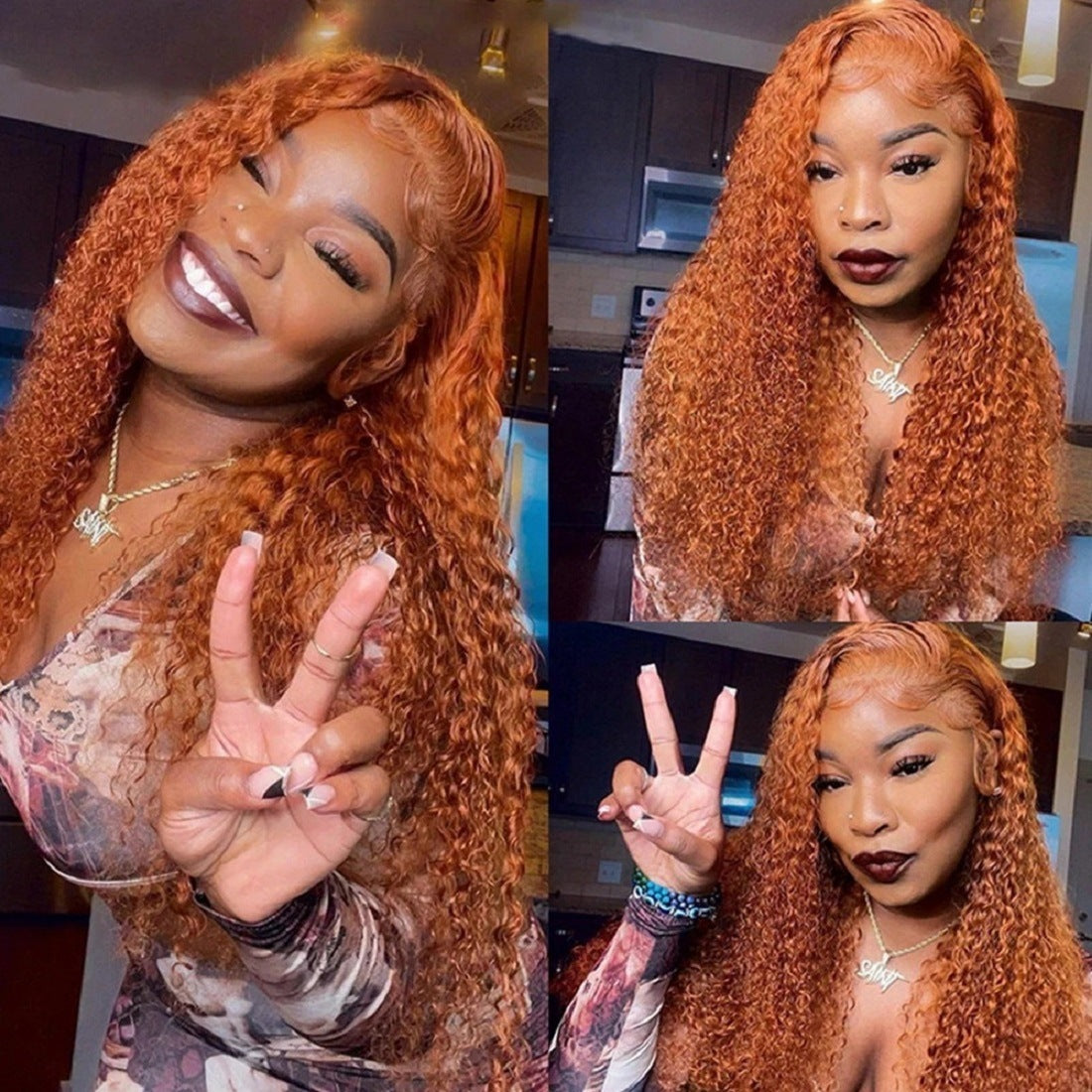 Front Lace Small Curly Orange Hair Wig | 26"-14" | High-Temperature Fiber | Half Hand-Woven | Perfect for Any Skin Tone